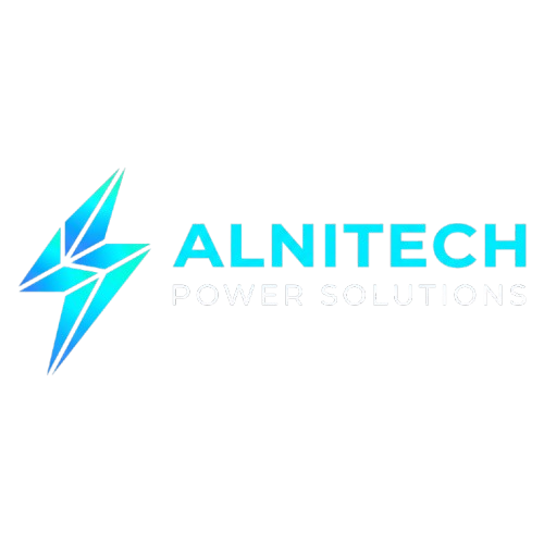 Logo corporativo de Alnitech Power Solutions con isotipo de rayo cian